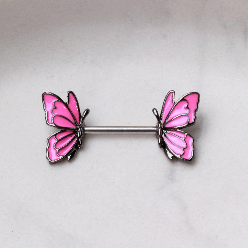 Pink Butterfly Nipple Bar Nipple Ring Impulse Piercings