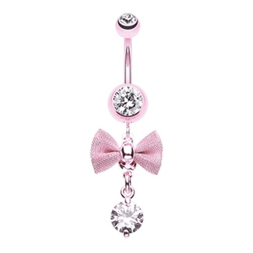 Pink Dainty Mesh Bow Gem Sparkle Belly Button Ring Navel Ring Impulse Piercings