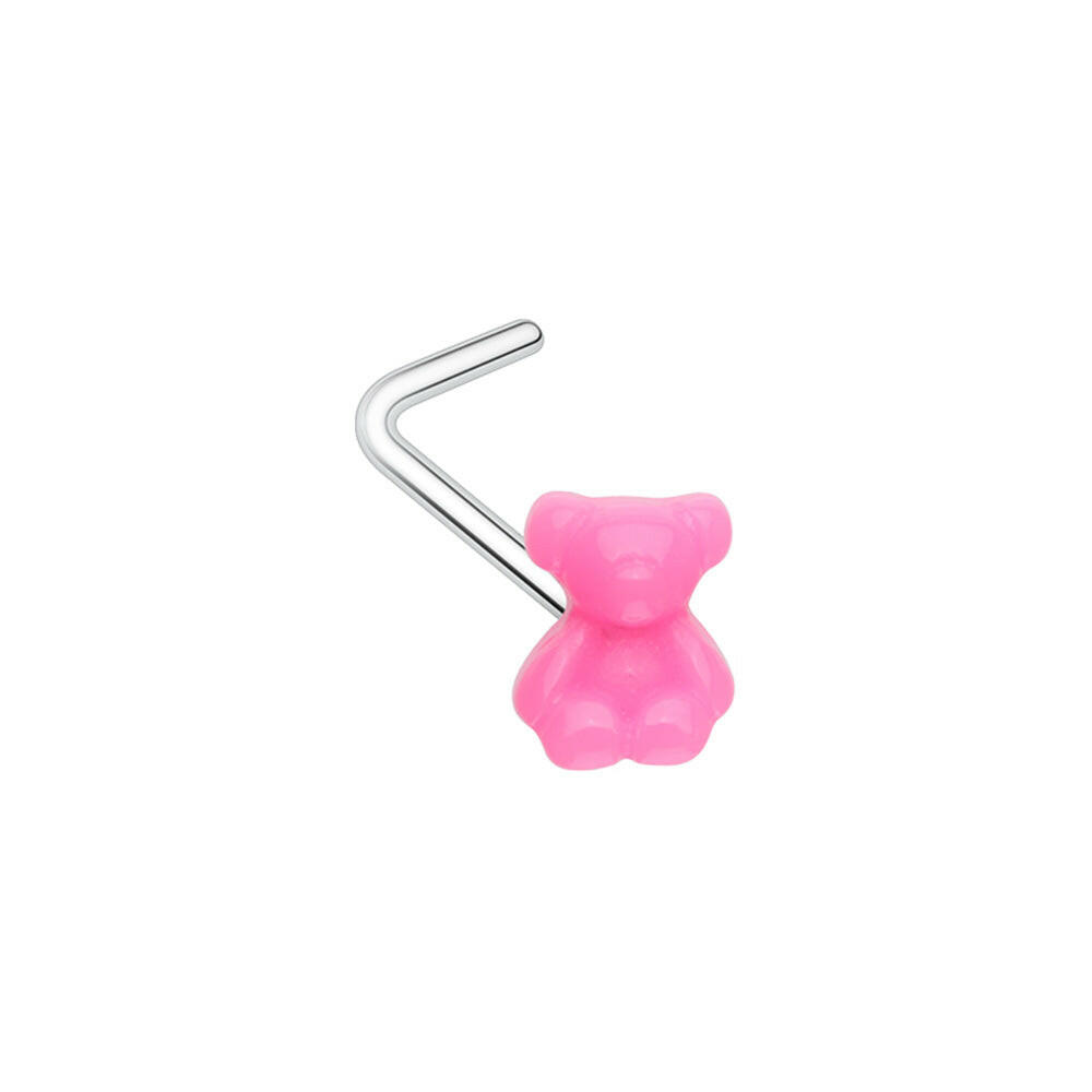 Pink Kawaii Teddy Bear L-Shaped Nose Ring Impulse Piercings