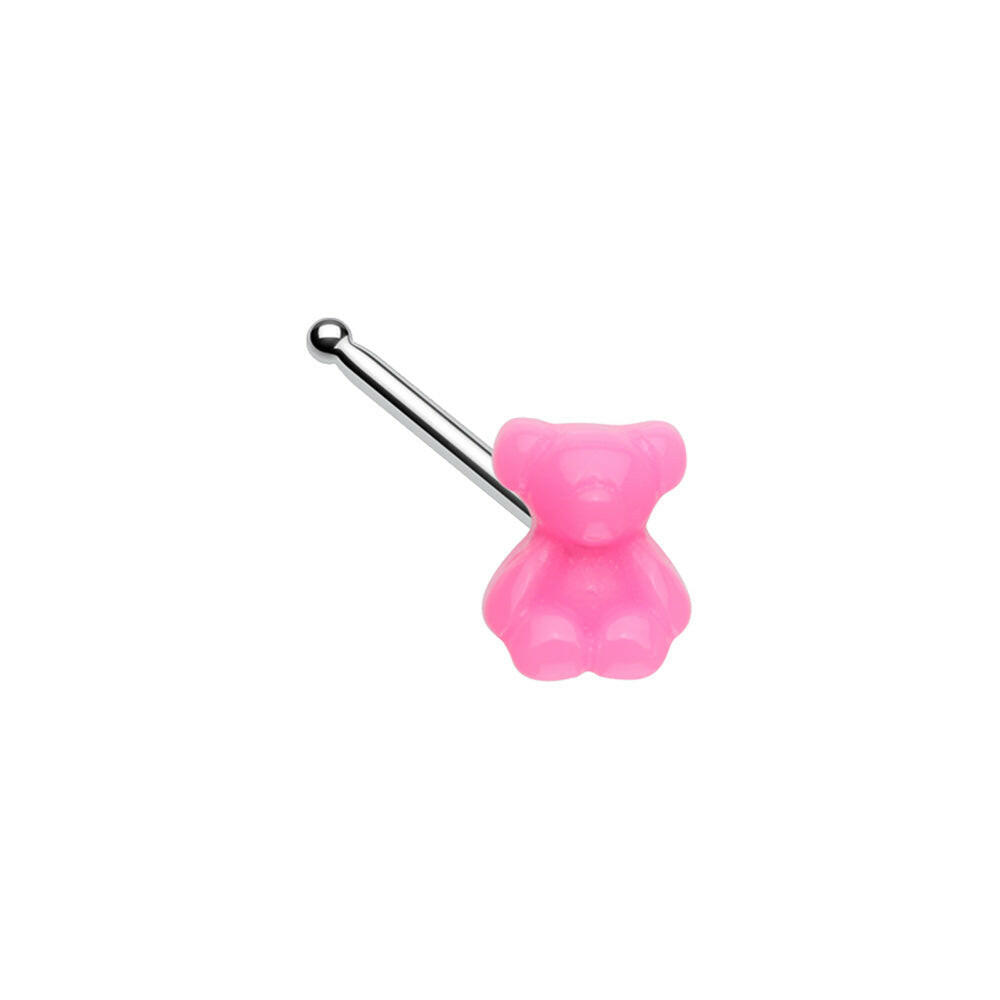 Pink Kawaii Teddy Bear Nose Stud Ring Impulse Piercings