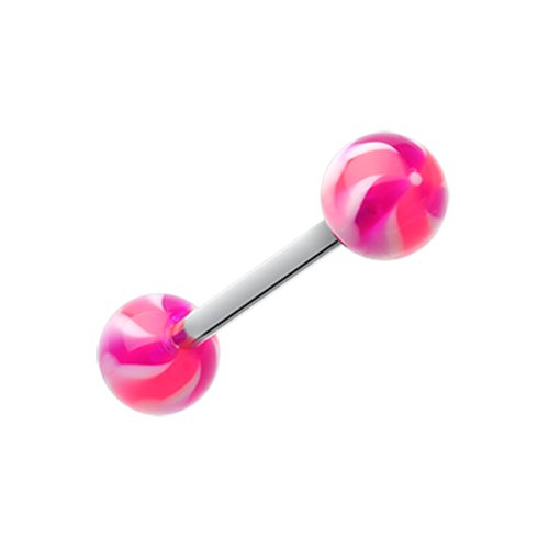 Pinwheel Stripe Acrylic Top Barbell Tongue Ring Barbell Impulse Piercings Pink/Purple