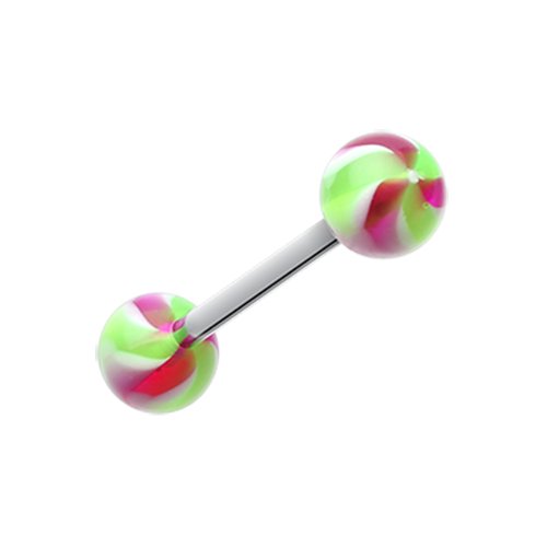 Pinwheel Stripe Acrylic Top Barbell Tongue Ring Barbell Impulse Piercings Green/Purple