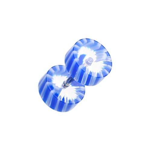 Pinwheel Stripe UV Acrylic Fake Plug Fake Plug Impulse Piercings 16 gauge (1.2mm) Blue/White