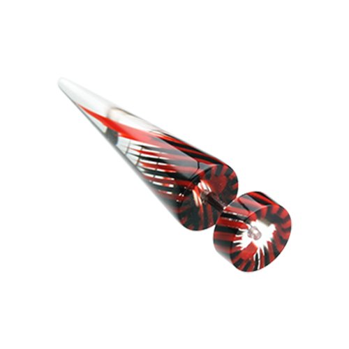 Pinwheel Stripe UV Acrylic Fake Taper Fake Plug Earrings Impulse Piercings 18 gauge(1mm) Red/Black