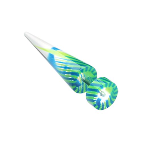 Pinwheel Stripe UV Acrylic Fake Taper Fake Plug Earrings Impulse Piercings 18 gauge(1mm) Blue/Green