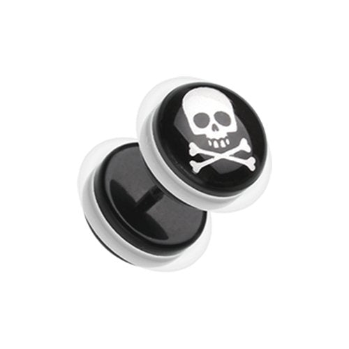 Pirate Crossbone Acrylic Fake Plug with O-Rings Fake Plug Impulse Piercings 16 gauge (1.2mm)