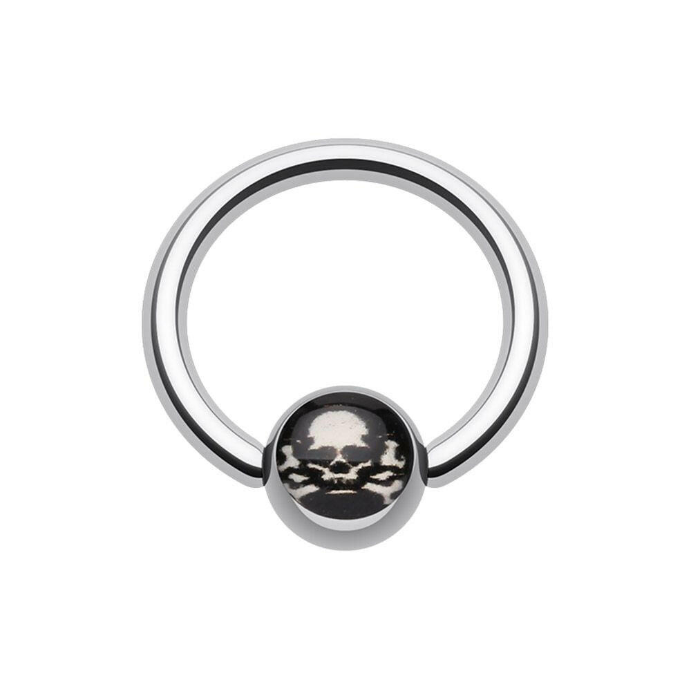 Pirate Skull Logo Ball Captive Bead Ring Captive Bead Impulse Piercings 16 GA (1.2mm) 3/8" (10mm)