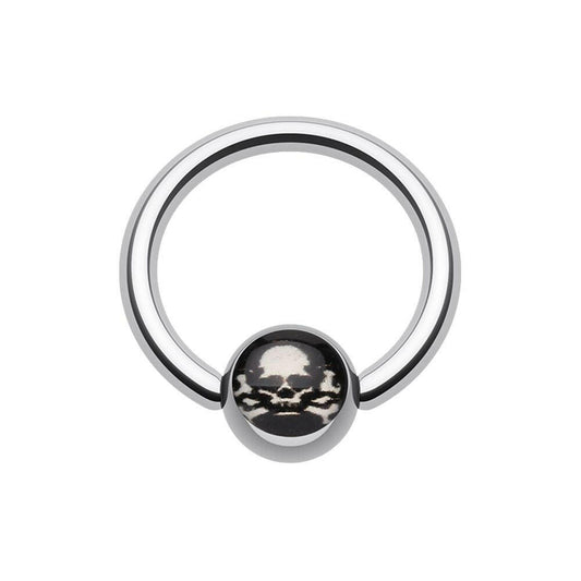 Pirate Skull Logo Ball Captive Bead Ring Captive Bead Impulse Piercings 16 GA (1.2mm) 3/8" (10mm)