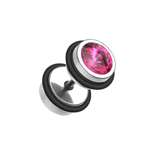 Pointy Crystalline Steel Fake Plug Fake Plug Impulse Piercings 16 gauge (1.2mm) 1/4" (6mm) Fuchsia