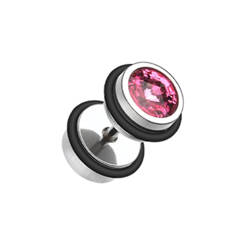 Pointy Crystalline Steel Fake Plug Fake Plug Impulse Piercings 16 gauge (1.2mm) 1/4" (6mm) Pink