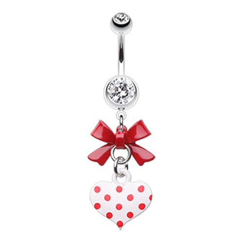 Polka Dot Heart and Bow Belly Button Ring Navel Ring Impulse Piercings Red