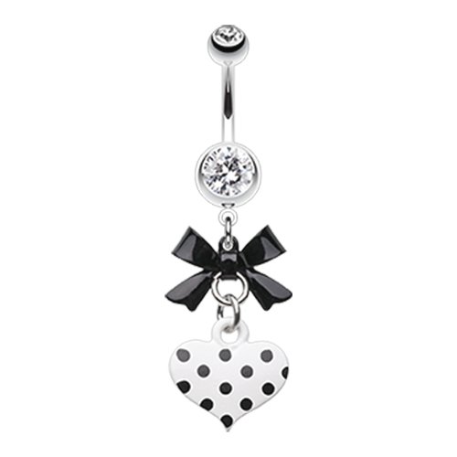 Polka Dot Heart and Bow Belly Button Ring Navel Ring Impulse Piercings Black