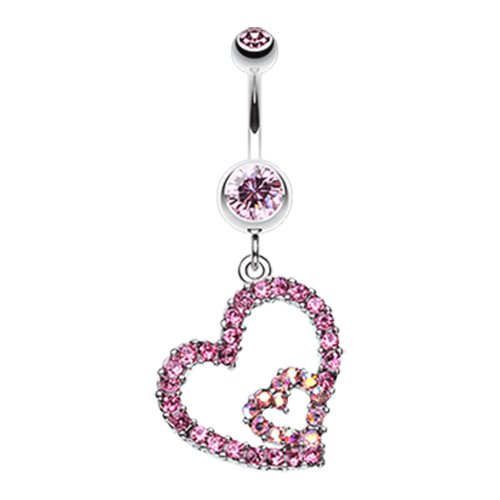 Precious Hearts Sparkle Belly Button Ring Navel Ring Impulse Piercings Light Pink