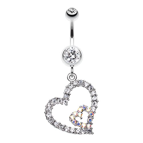 Precious Hearts Sparkle Belly Button Ring Navel Ring Impulse Piercings Clear