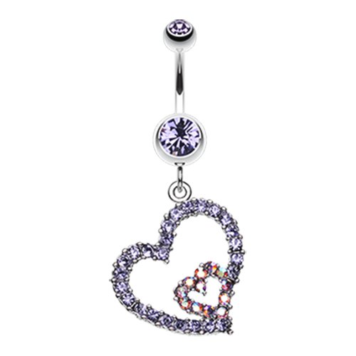 Precious Hearts Sparkle Belly Button Ring Navel Ring Impulse Piercings Tanzanite