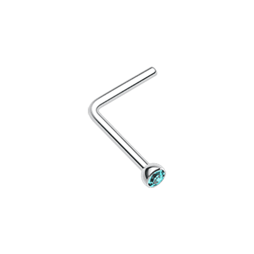 Press Fit Gem Top L-Shaped Nose Ring Nose Ring Impulse Piercings 20 GA (0.8mm) 5/64" (1.8mm) Teal