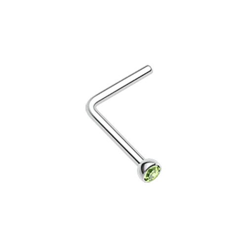 Press Fit Gem Top L-Shaped Nose Ring Nose Ring Impulse Piercings 20 GA (0.8mm) 5/64" (1.8mm) Light Green