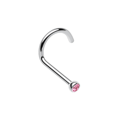 Press Fit Gem Top Steel Nose Screw Ring Nose Ring Impulse Piercings 20 GA (0.8mm) 1/16" (1.5mm) Pink