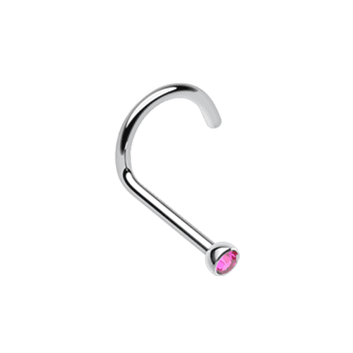 Press Fit Gem Top Steel Nose Screw Ring Nose Ring Impulse Piercings 20 GA (0.8mm) 1/16" (1.5mm) Fuchsia