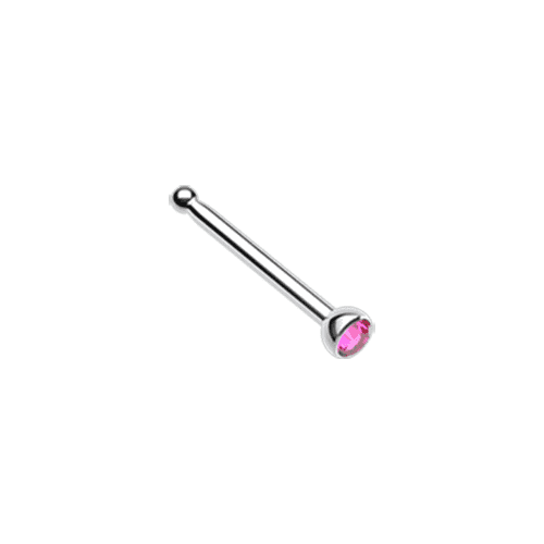 Press Fit Gem Top Steel Nose Stud Ring Nose Ring Impulse Piercings 20 GA (0.8mm) 1/16" (1.5mm) Fuchsia