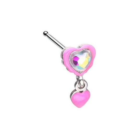 Pretty Power Double Heart Dangle L-Shape Nose Ring Nose Ring Impulse Piercings 20 GA Length (7mm)