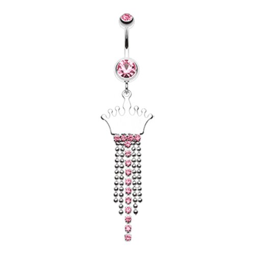 Princess Crown Jeweled Belly Button Ring Navel Ring Impulse Piercings Light Pink