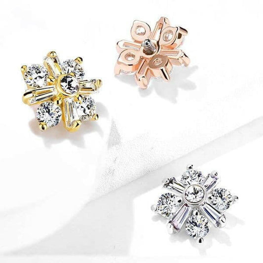 Princess Cut CZ Crossed CZ Square Internally Threaded Dermal Top Dermal Top Impulse Piercings
