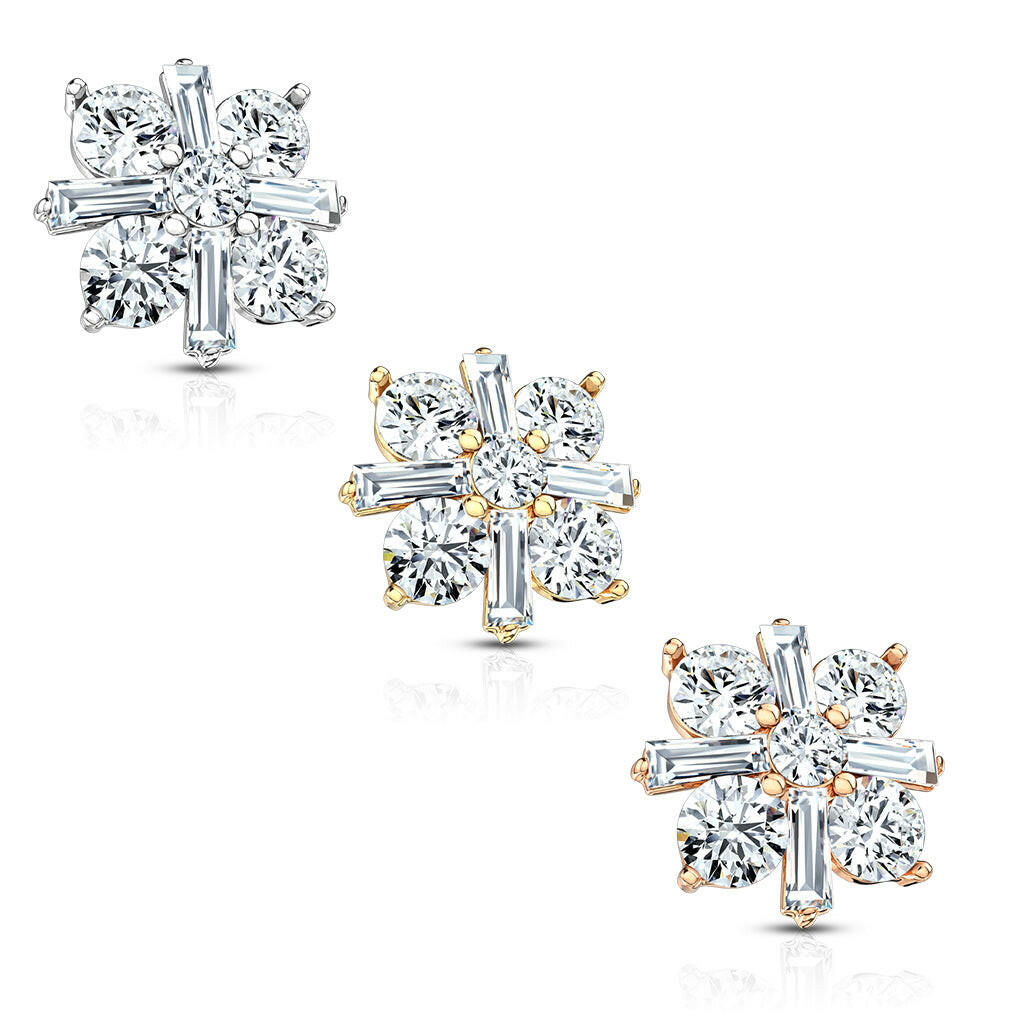 Princess Cut CZ Crossed CZ Square Internally Threaded Dermal Top Dermal Top Impulse Piercings