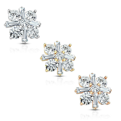 Princess Cut CZ Crossed CZ Square Internally Threaded Dermal Top Dermal Top Impulse Piercings
