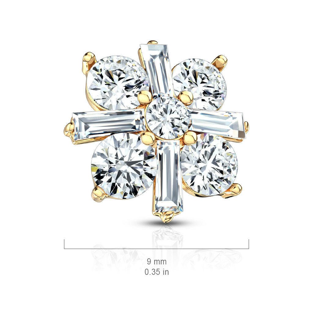 Princess Cut CZ Crossed CZ Square Internally Threaded Dermal Top Dermal Top Impulse Piercings