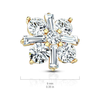 Princess Cut CZ Crossed CZ Square Internally Threaded Dermal Top Dermal Top Impulse Piercings