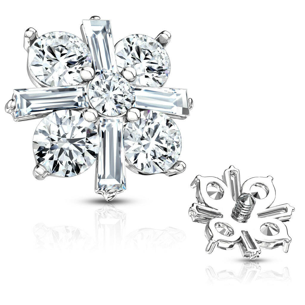 Princess Cut CZ Crossed CZ Square Internally Threaded Dermal Top Dermal Top Impulse Piercings Silver