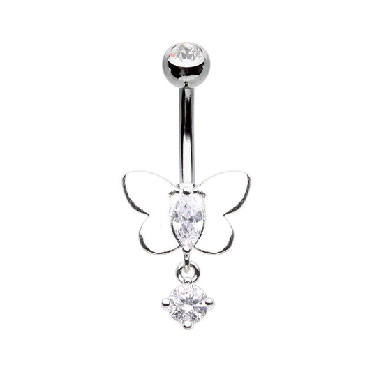 Pristine Butterfly Dangle Drop Cubic Zirconia Belly Button Ring Navel Ring Impulse Piercings