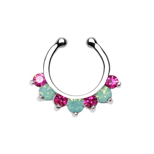 Prong Opal Gem Precia Fake Septum Clip-On Ring Fake Septum Ring Impulse Piercings Fuchsia/ Pacific Opal