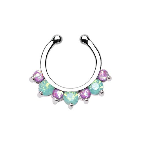 Prong Opal Precia Fake Septum Clip-On Ring Fake Septum Ring Impulse Piercings Purple/ Pacific Opal