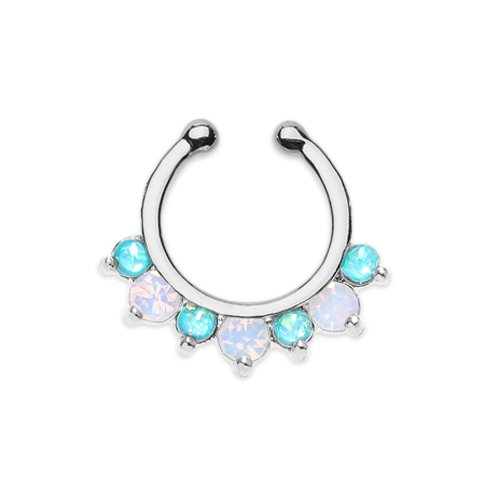 Prong Opal Precia Fake Septum Clip-On Ring Fake Septum Ring Impulse Piercings Teal/White