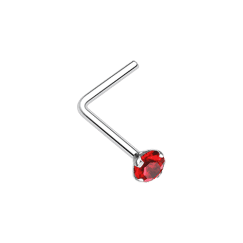 Prong Set Gem Top Steel L-Shaped Nose Ring Nose Ring Impulse Piercings 20 GA (0.8mm) 3/32" (2mm) Red