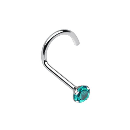 Prong Set Gem Top Steel Nose Screw Ring Nose Ring Impulse Piercings 20 GA (0.8mm) 3/32" (2mm) Teal