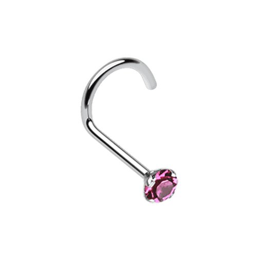 Prong Set Gem Top Steel Nose Screw Ring Nose Ring Impulse Piercings 20 GA (0.8mm) 3/32" (2mm) Fuchsia