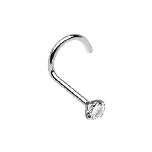 Prong Set Gem Top Steel Nose Screw Ring Nose Ring Impulse Piercings 20 GA (0.8mm) 3/32" (2mm) Clear