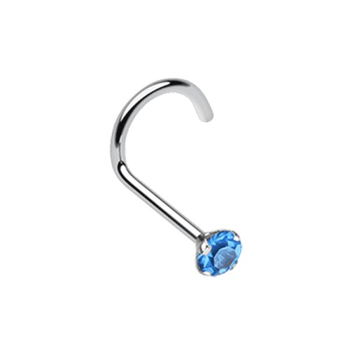 Prong Set Gem Top Steel Nose Screw Ring Nose Ring Impulse Piercings 20 GA (0.8mm) 3/32" (2mm) Blue