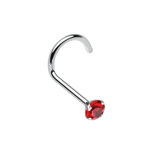 Prong Set Gem Top Steel Nose Screw Ring Nose Ring Impulse Piercings 20 GA (0.8mm) 3/32" (2mm) Red