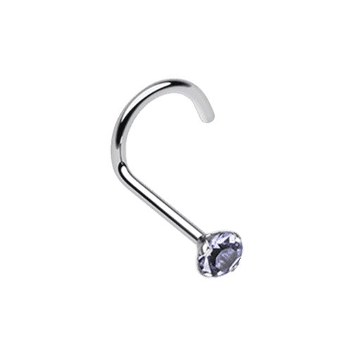 Prong Set Gem Top Steel Nose Screw Ring Nose Ring Impulse Piercings 20 GA (0.8mm) 3/32" (2mm) Tanzanite