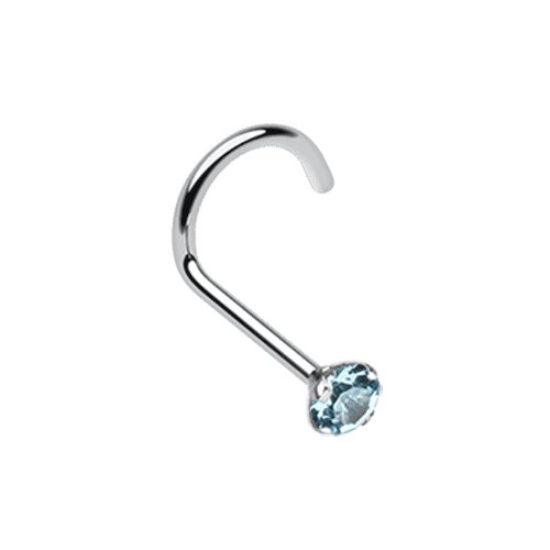 Prong Set Gem Top Steel Nose Screw Ring Nose Ring Impulse Piercings 20 GA (0.8mm) 3/32" (2mm) Aqua