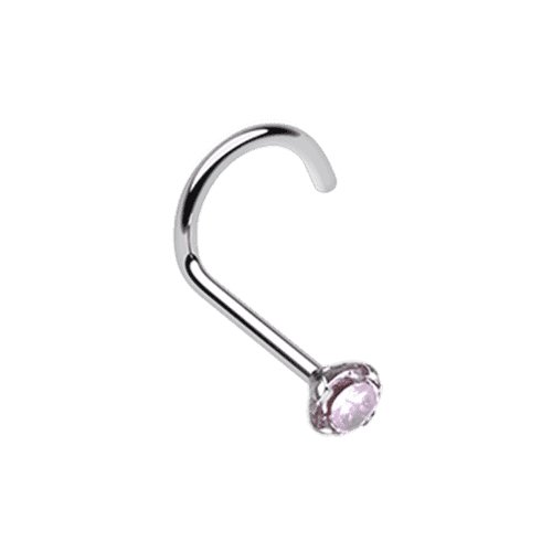 Prong Set Gem Top Steel Nose Screw Ring Nose Ring Impulse Piercings 20 GA (0.8mm) 3/32" (2mm) Light Pink