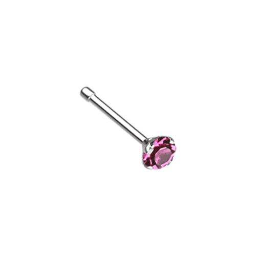 Prong Set Gem Top Steel Nose Stud Ring Nose Ring Impulse Piercings 20 GA (0.8mm) 3/32" (2mm) Fuchsia