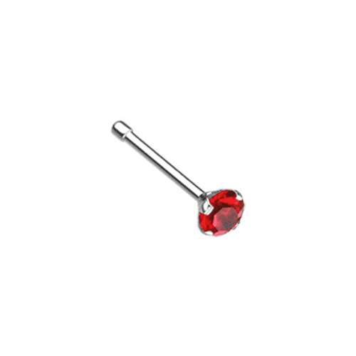 Prong Set Gem Top Steel Nose Stud Ring Nose Ring Impulse Piercings 20 GA (0.8mm) 3/32" (2mm) Red