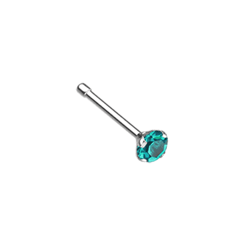 Prong Set Gem Top Steel Nose Stud Ring Nose Ring Impulse Piercings 20 GA (0.8mm) 3/32" (2mm) Teal