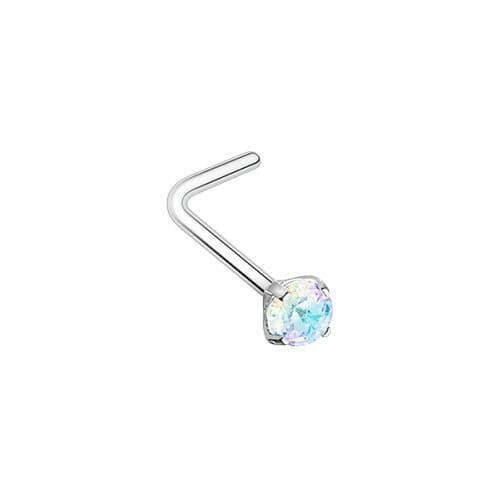 Prong Set Iridescent Gem Top Steel L-Shaped Nose Ring Nose Ring Impulse Piercings 20 GA (0.8mm) Vitrail Light