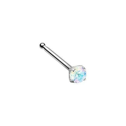 Prong Set Iridescent Gem Top Steel Nose Stud Ring Nose Ring Impulse Piercings 20 GA (0.8mm) Vitrail Light